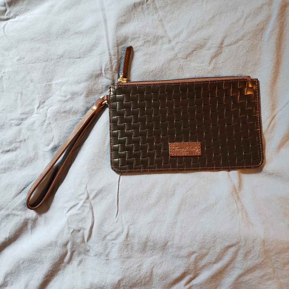 Dooney and Bourke, Black, Embossed Basket Weave Wristlet. 8 X 5."